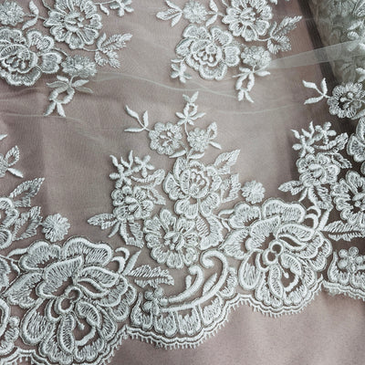 Corded Bridal Lace Fabric Embroidered on 100% Polyester Net Mesh | Lace USA