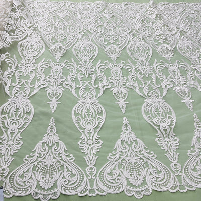 Corded Bridal Lace Fabric Embroidered on 100% Polyester Net Mesh | Lace USA