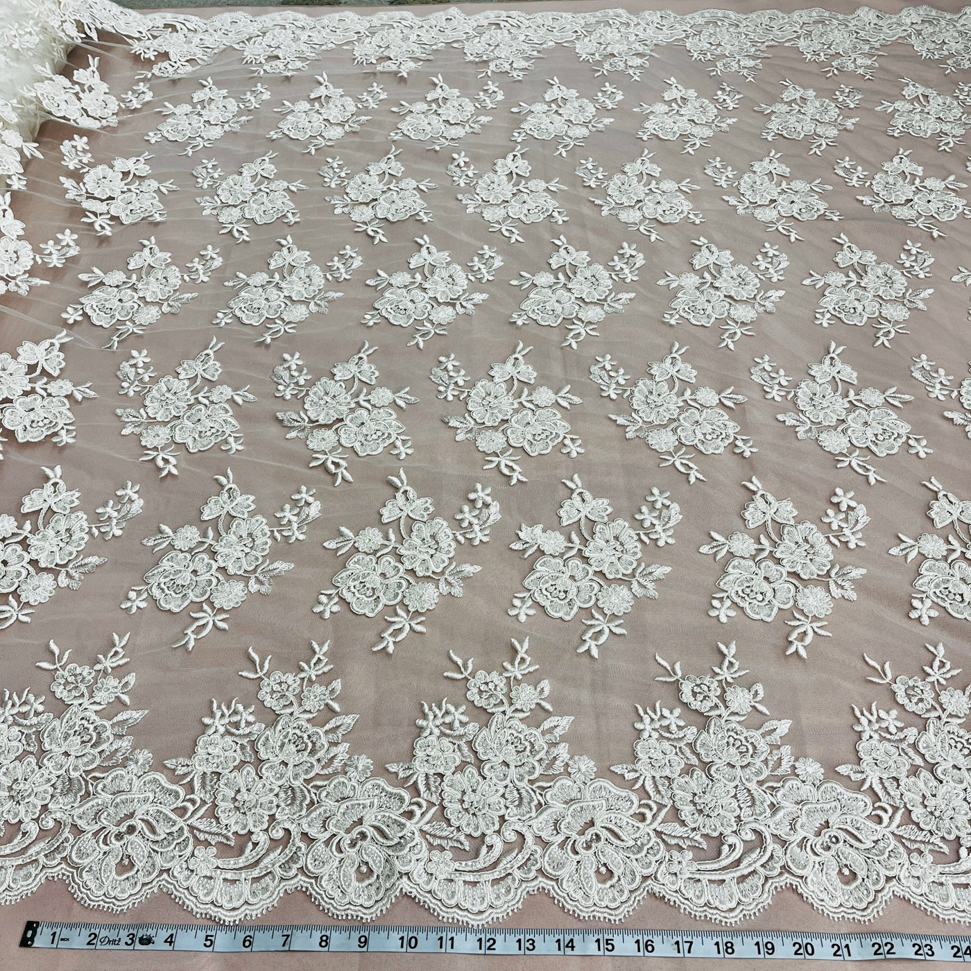 Beaded & Corded Bridal Lace Fabric Embroidered on 100% Polyester Net Mesh | Lace USA