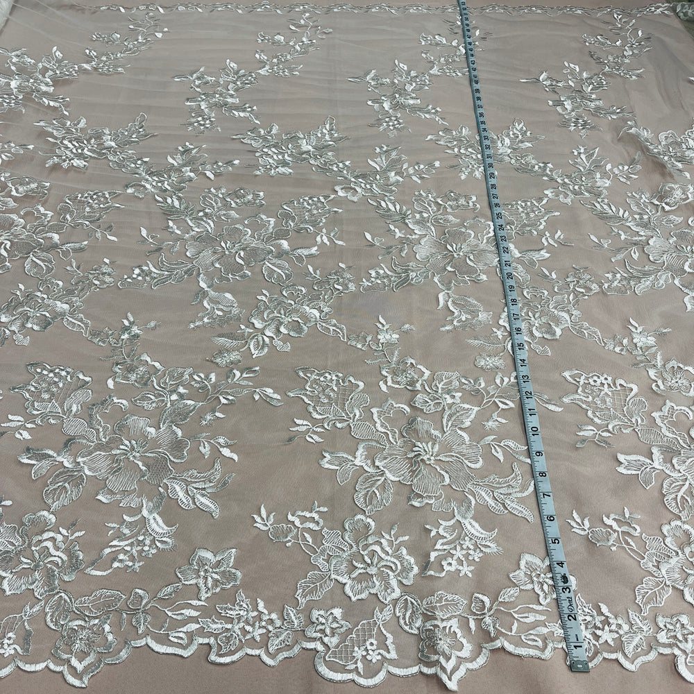 Corded Bridal Lace Fabric Embroidered on 100% Polyester Net Mesh | Lace USA