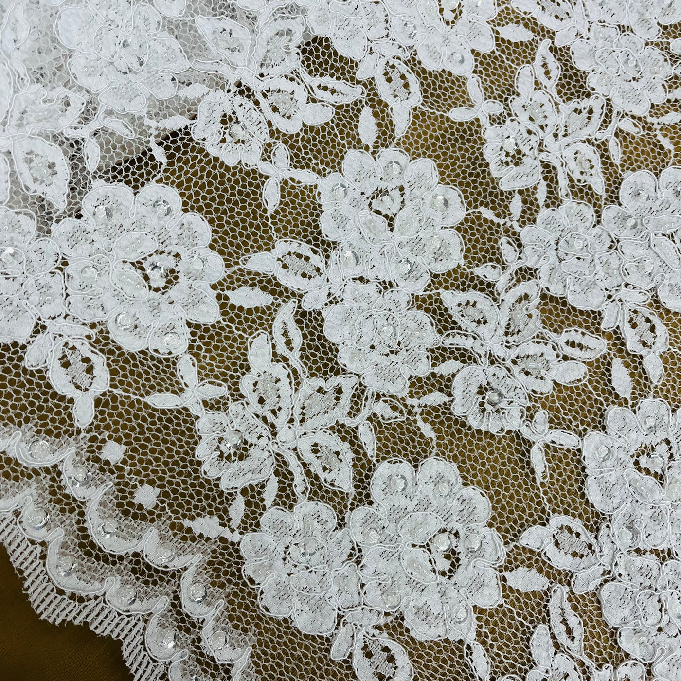 Beaded & Corded Lace Fabric Embroidered on 100% Polyester Net Mesh | Lace USA