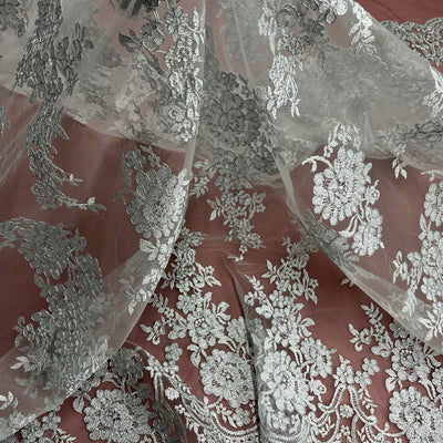 Corded Bridal Lace Fabric Embroidered on 100% Polyester Net Mesh | Lace USA