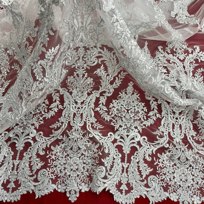 Corded Bridal Lace Fabric Embroidered on 100% Polyester Net Mesh | Lace USA