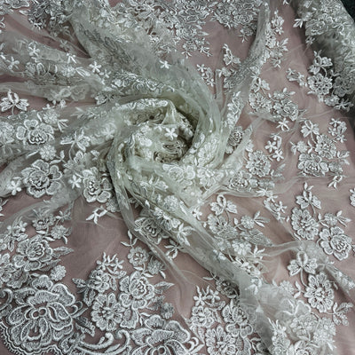 Corded Bridal Lace Fabric Embroidered on 100% Polyester Net Mesh | Lace USA