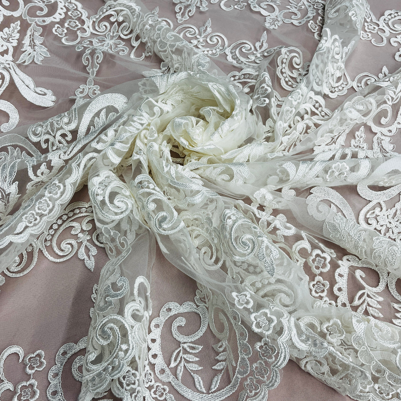 Corded Bridal Lace Fabric Embroidered on 100% Polyester Net Mesh | Lace USA