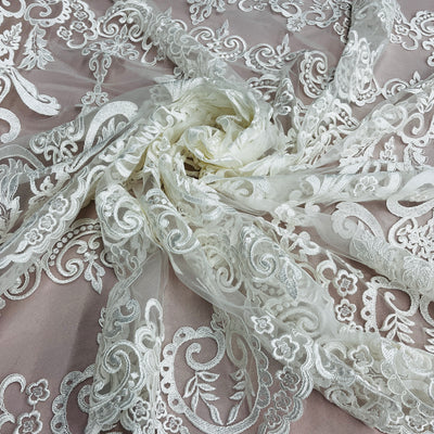 Corded Bridal Lace Fabric Embroidered on 100% Polyester Net Mesh | Lace USA