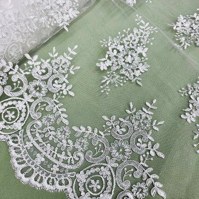 Corded Bridal Lace Fabric Embroidered on 100% Polyester Net Mesh | Lace USA