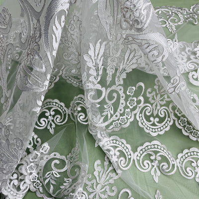 Corded Bridal Lace Fabric Embroidered on 100% Polyester Net Mesh | Lace USA