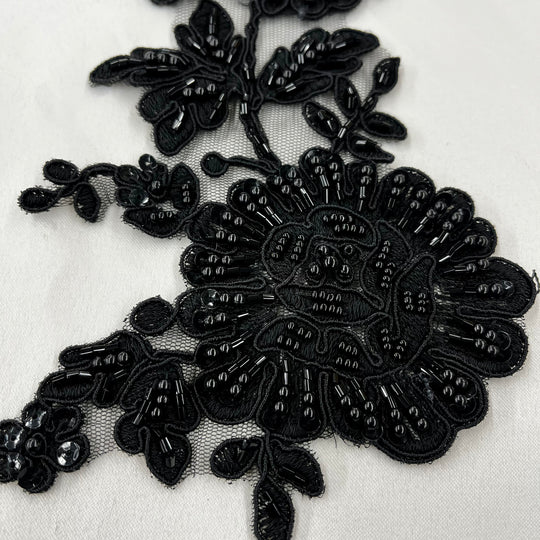 Beaded & Corded Floral Applique Lace Embroidered on 100% Polyester. Lace Usa