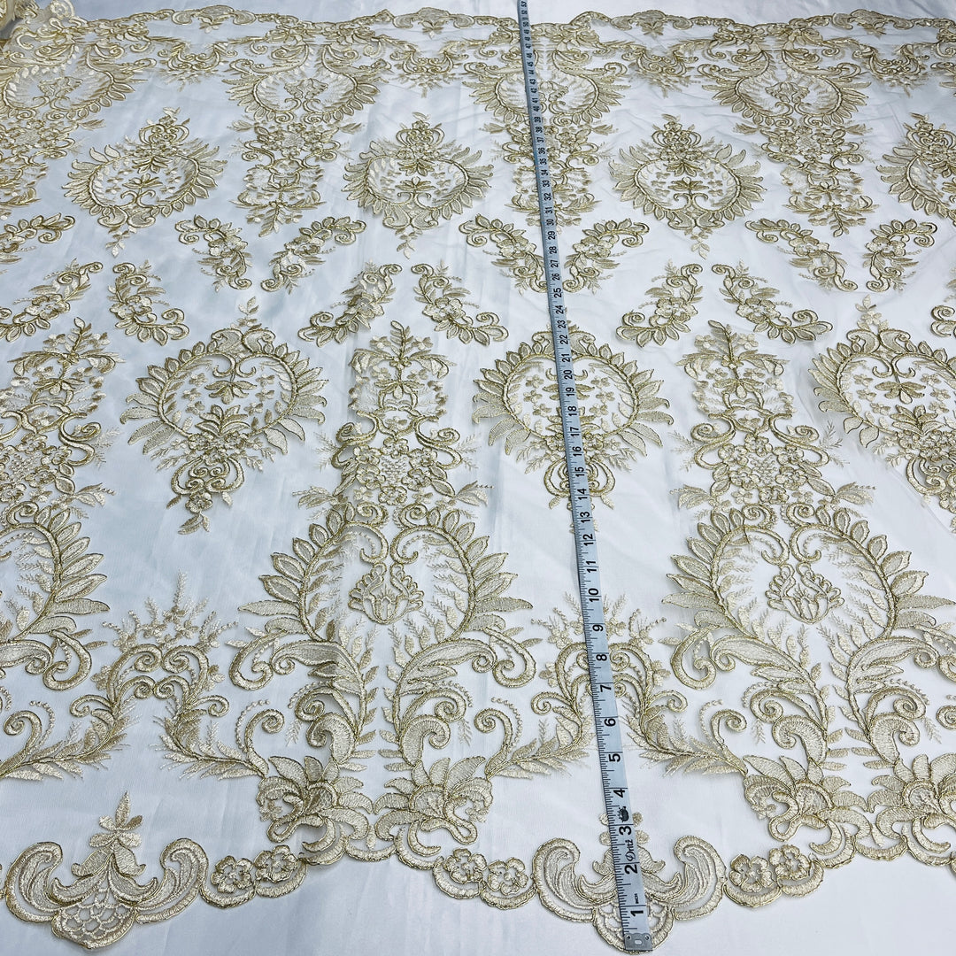 Corded Bridal Lace Fabric Embroidered on 100% Polyester Net Mesh | Lace USA