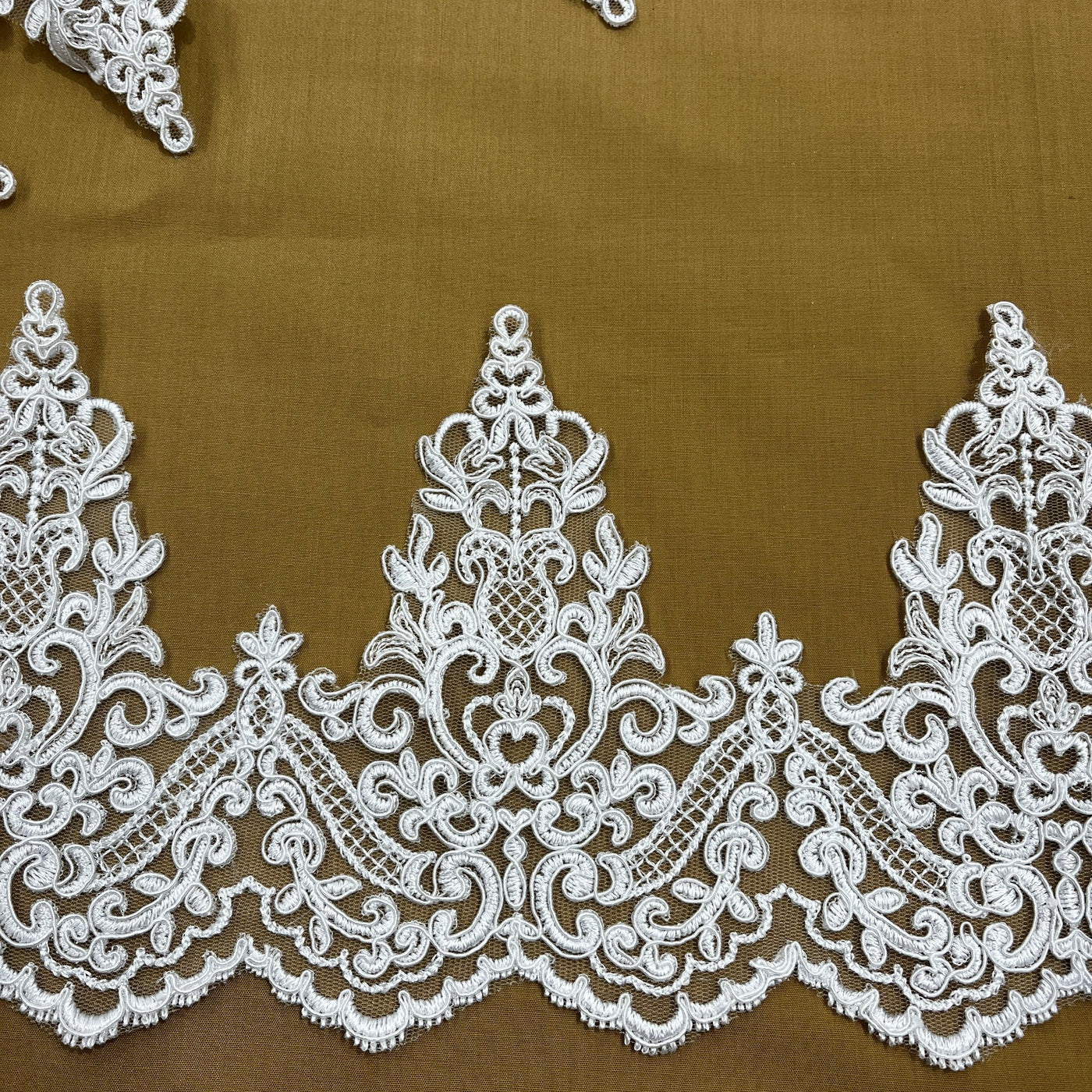 Corded Lace Trimming Embroidered on 100% Polyester Net Mesh | Lace USA