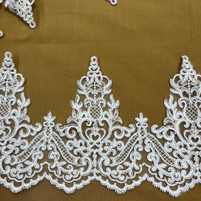 Corded Lace Trimming Embroidered on 100% Polyester Net Mesh | Lace USA