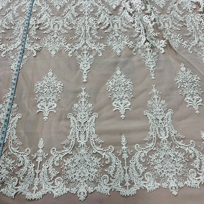 Corded Bridal Lace Fabric Embroidered on 100% Polyester Net Mesh | Lace USA