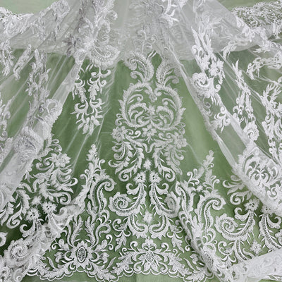 Beaded Lace Fabric Embroidered on 100% Polyester Net Mesh | Lace USA