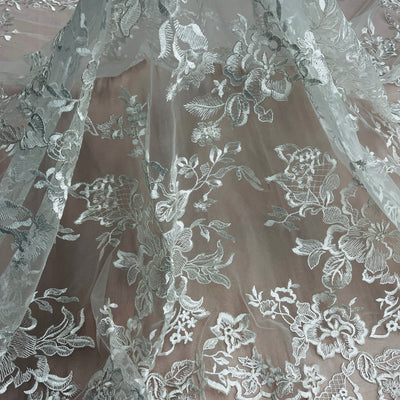 Corded Bridal Lace Fabric Embroidered on 100% Polyester Net Mesh | Lace USA