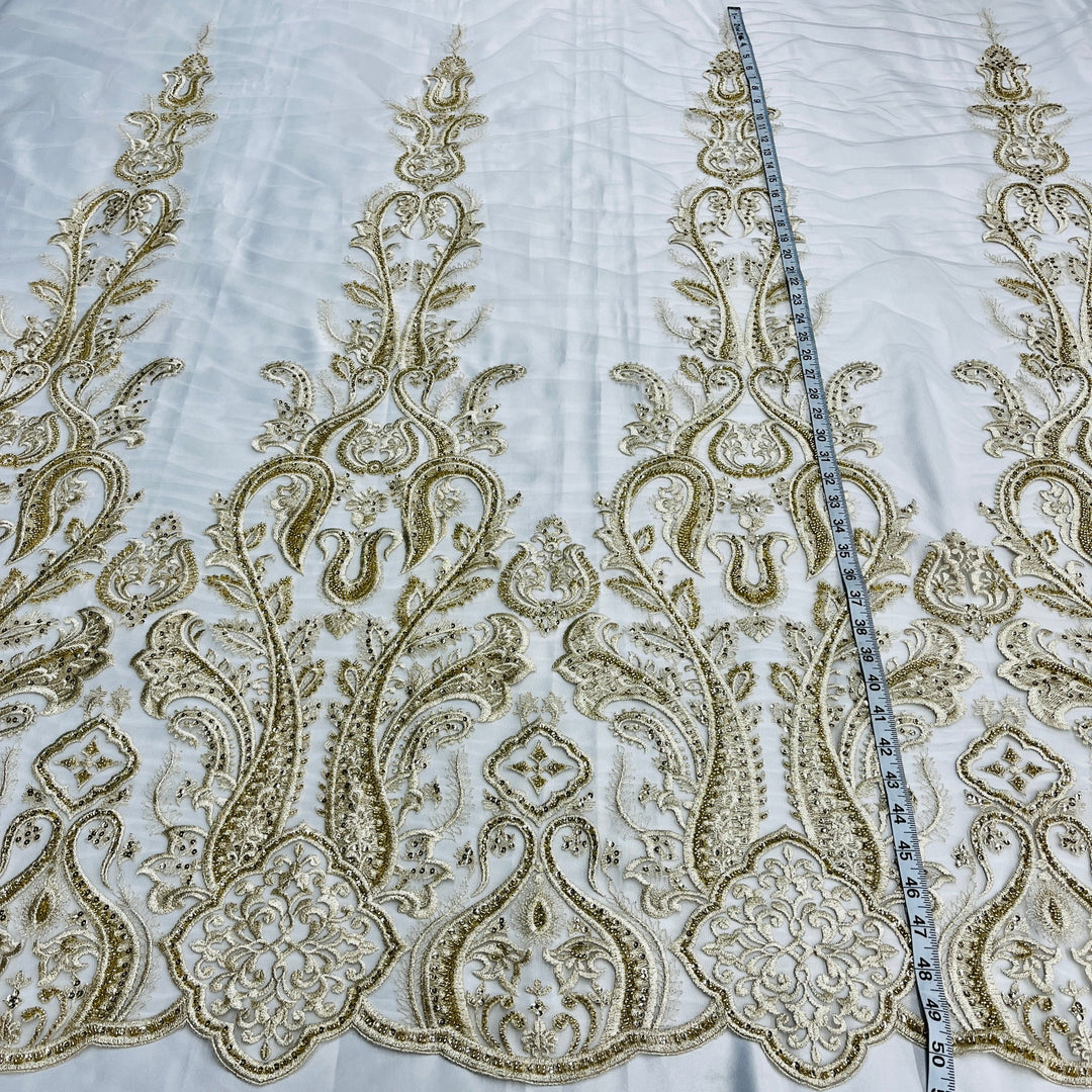 Beaded Lace Fabric Embroidered on 100% Polyester Net Mesh | Lace USA