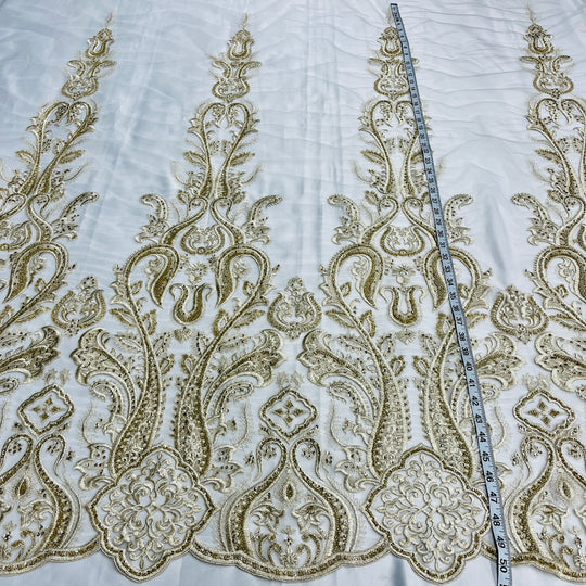 Beaded Lace Fabric Embroidered on 100% Polyester Net Mesh | Lace USA
