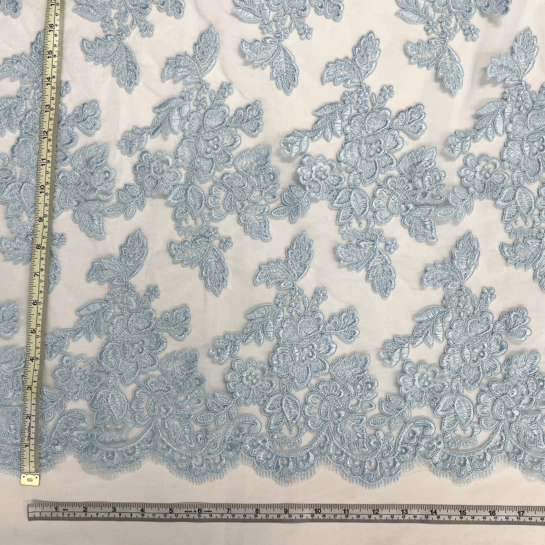 Corded Bridal Lace Fabric Embroidered on 100% Polyester Net Mesh | Lace USA - 95409W