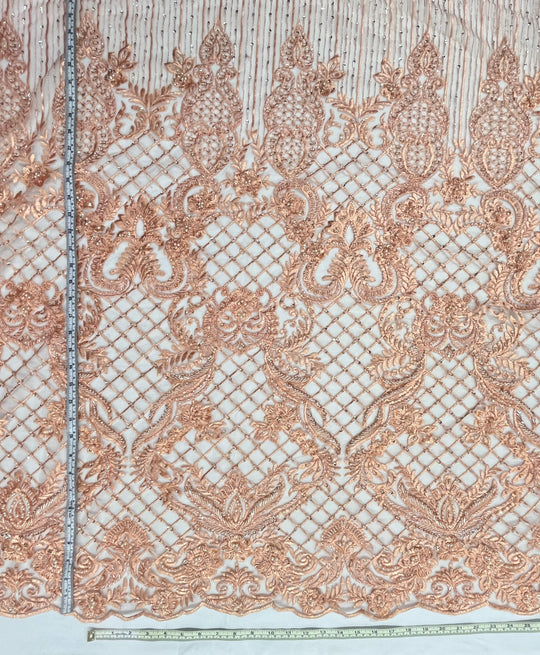 Beaded Lace Fabric Embroidered on 100% Polyester Net Mesh | Lace USA - GD-113