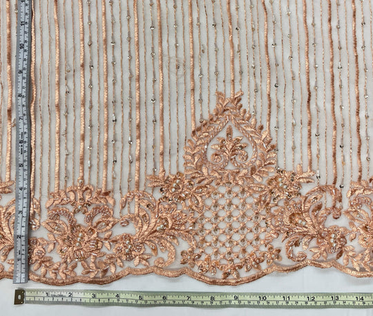 Beaded Lace Fabric Embroidered on 100% Polyester Net Mesh | Lace USA - GD-113
