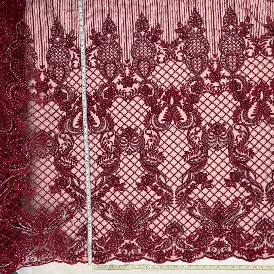 Beaded Lace Fabric Embroidered on 100% Polyester Net Mesh | Lace USA - GD-113