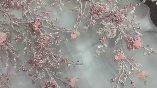 Beaded 3D Floral Lace Fabric with Rhinestones – Embroidered Bridal, Quinceañera & Evening Dress Lace | Lace USA - GD-3165