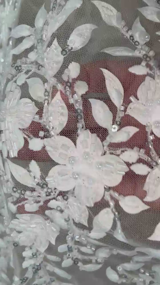 Beaded Lace Fabric Embroidered on 100% Polyester Net Mesh | Lace USA - GD-2628