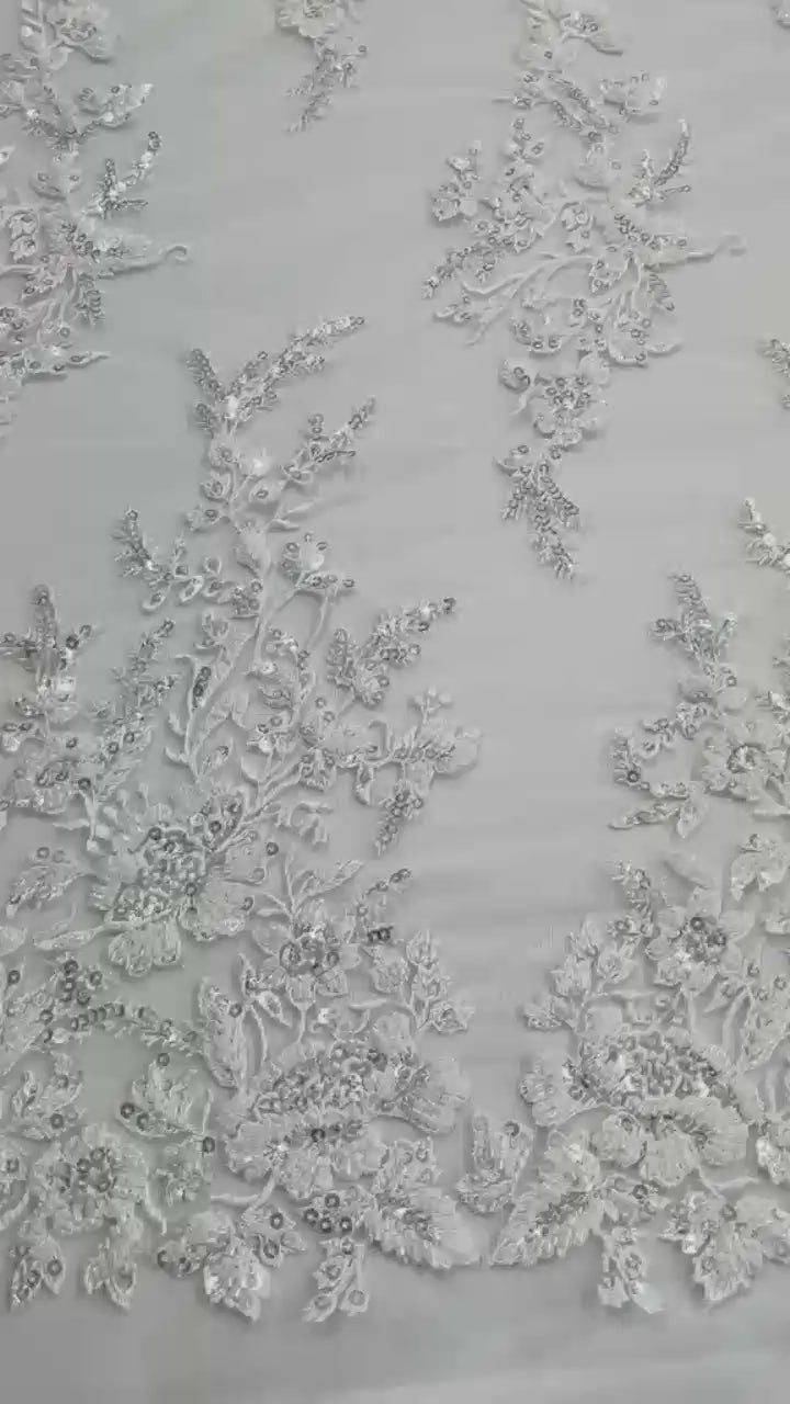 Beaded & Sequined Lace Fabric Embroidered on 100% Polyester Net Mesh | Lace USA - GD-12827