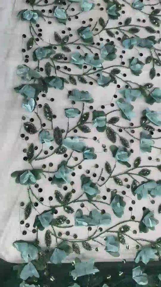 Video of Green Beaded 3D Floral Lace - LaceUSA-GD945