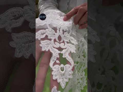 Beaded & Corded Bridal Lace Fabric Embroidered on 100% Polyester Net Mesh | Lace USA - 96997W-HB