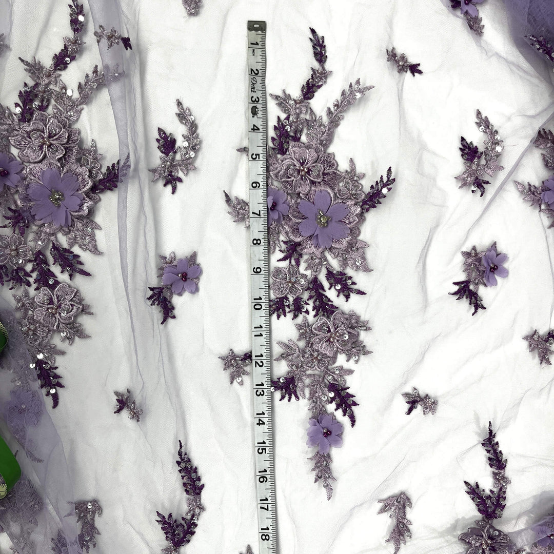 Beaded 3D Floral Lace Fabric Embroidered on 100% Polyester Net Mesh | Lace USA - GD-2880
