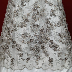 3D Floral Multitone Embroidered Net Fabric with Beads & Rhinestones. Lace Usa