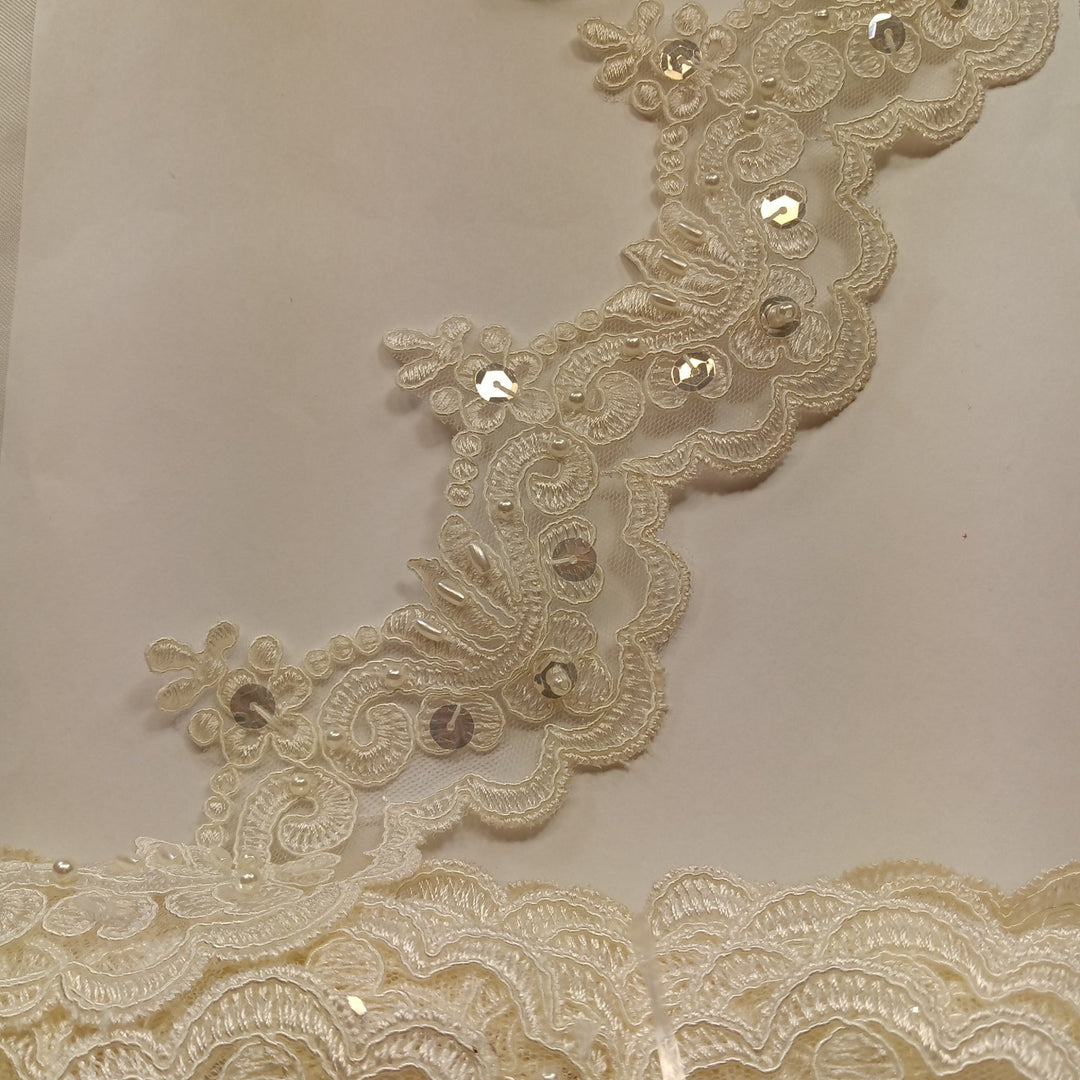 Corded, Beaded & Embroidered Ivory Trimming. Lace Usa