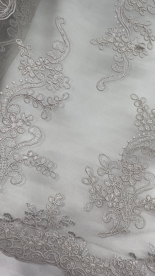 Corded Bridal Lace Fabric Embroidered on 100% Polyester Net Mesh | Lace USA