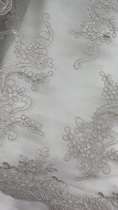 Corded Bridal Lace Fabric Embroidered on 100% Polyester Net Mesh | Lace USA