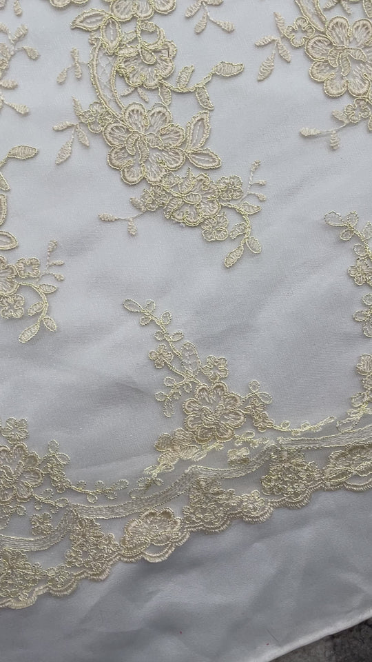 Corded Bridal Lace Fabric Embroidered on 100% Polyester Net Mesh | Lace USA