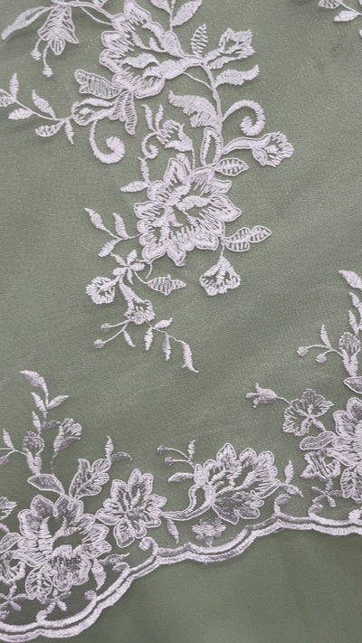 Corded Bridal Lace Fabric Embroidered on 100% Polyester Net Mesh | Lace USA - 97154W