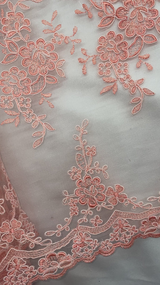 Corded Bridal Lace Fabric Embroidered on 100% Polyester Net Mesh | Lace USA