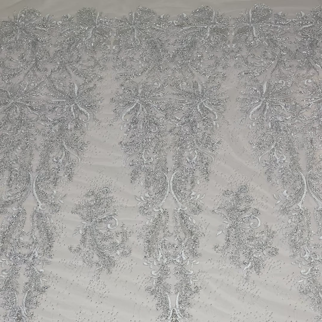 Beaded Lace Fabric Embroidered With Fuzzy Thread on 100% Polyester Net Mesh | Lace USA