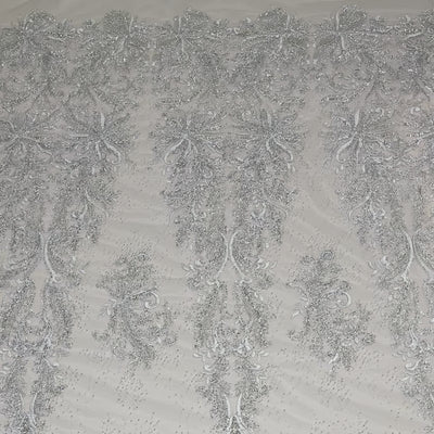 Beaded Lace Fabric Embroidered With Fuzzy Thread on 100% Polyester Net Mesh | Lace USA