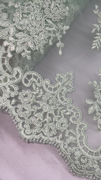 Corded Bridal Lace Fabric Embroidered on 100% Polyester Net Mesh | Lace USA