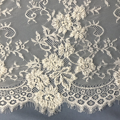 Beaded Chantilly Embroidered Lace Fabric with Eyelash Scallop | Lace USA - 68125W-BP