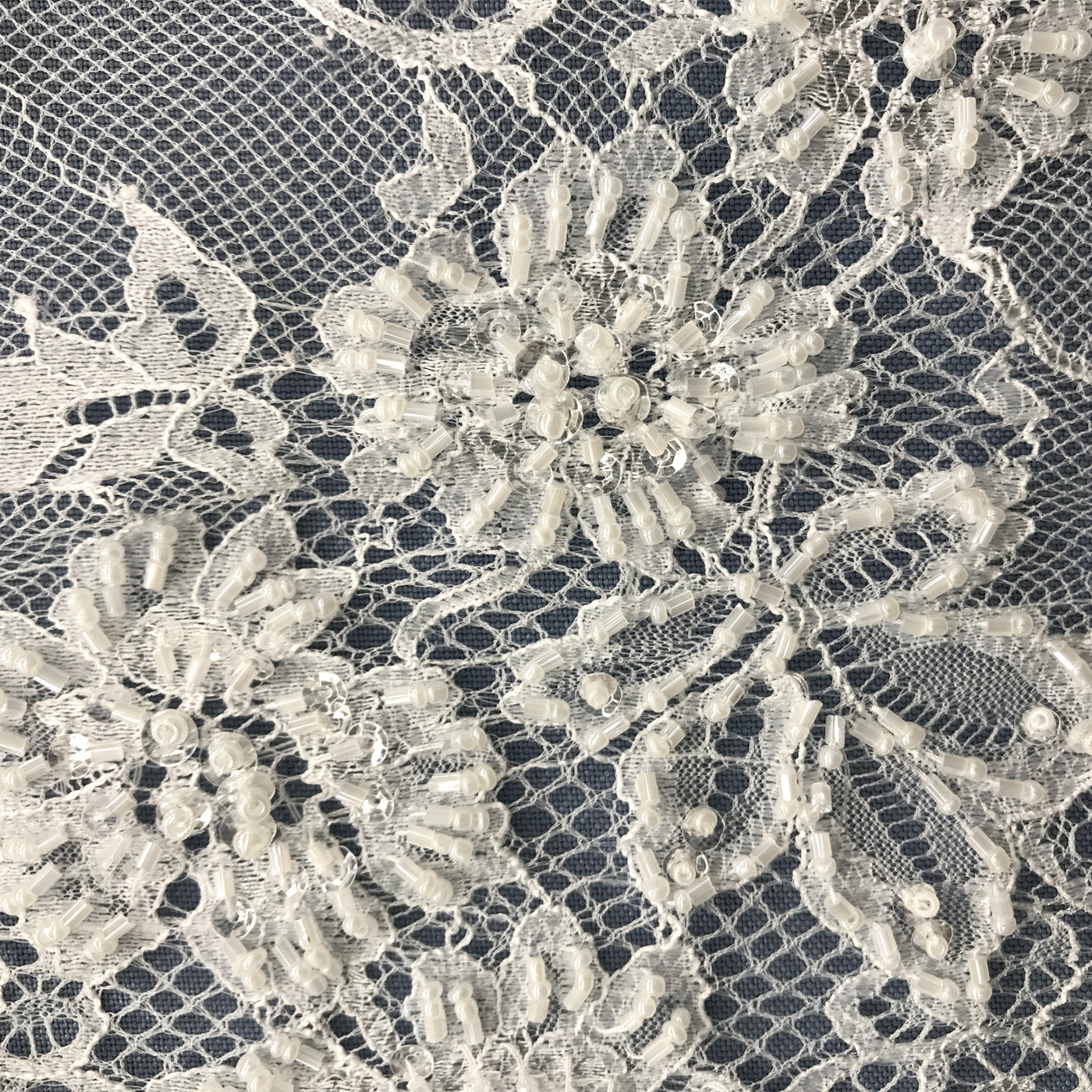 Beaded Chantilly Embroidered Lace Fabric with Eyelash Scallop | Lace USA - 68125W-BP