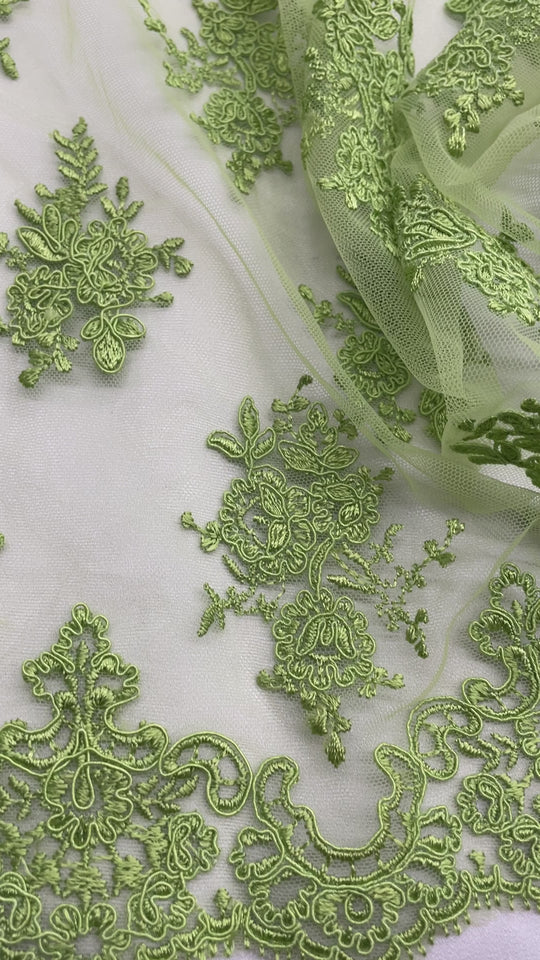 Corded Bridal Lace Fabric Embroidered on 100% Polyester Net Mesh | Lace USA