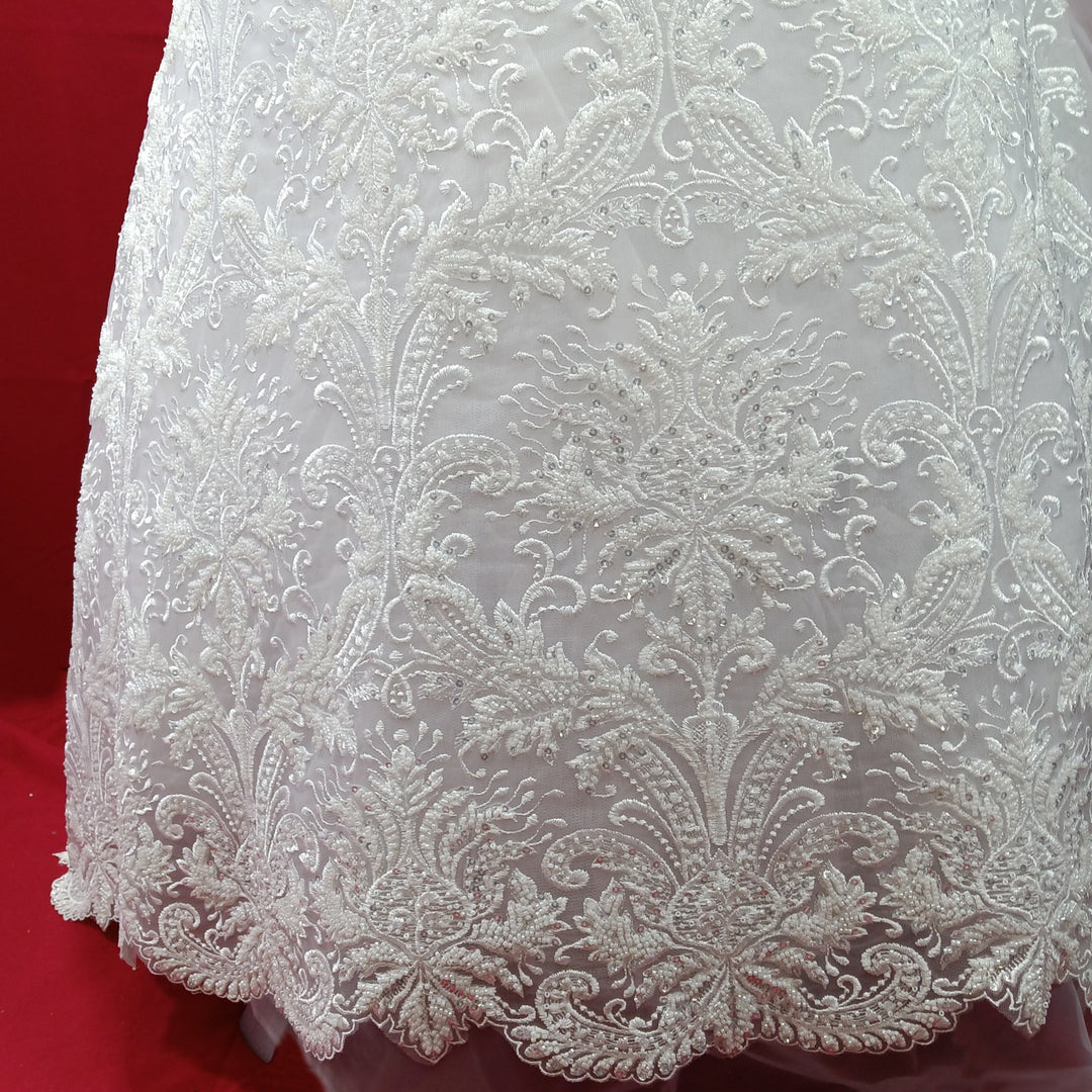 Beaded Lace Fabric Embroidered on 100% Polyester Net Mesh | Lace USA - 73030W-HB