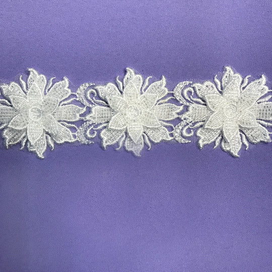 3D Floral Embroidered Trimming with Heavy Beading on Net Lace White Lace Usa