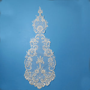 Beaded White Lace Medallion Applique Embroidered on 100% Polyester Organza . Lace Usa