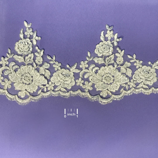 Corded & Beaded Floral Embroidered lace Trimming. Lace Usa