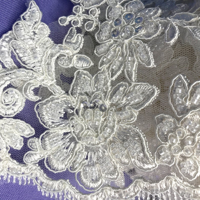 Embroidered, Corded & Beaded Floral trim on Net.  Sold by the yard  Lace Usa