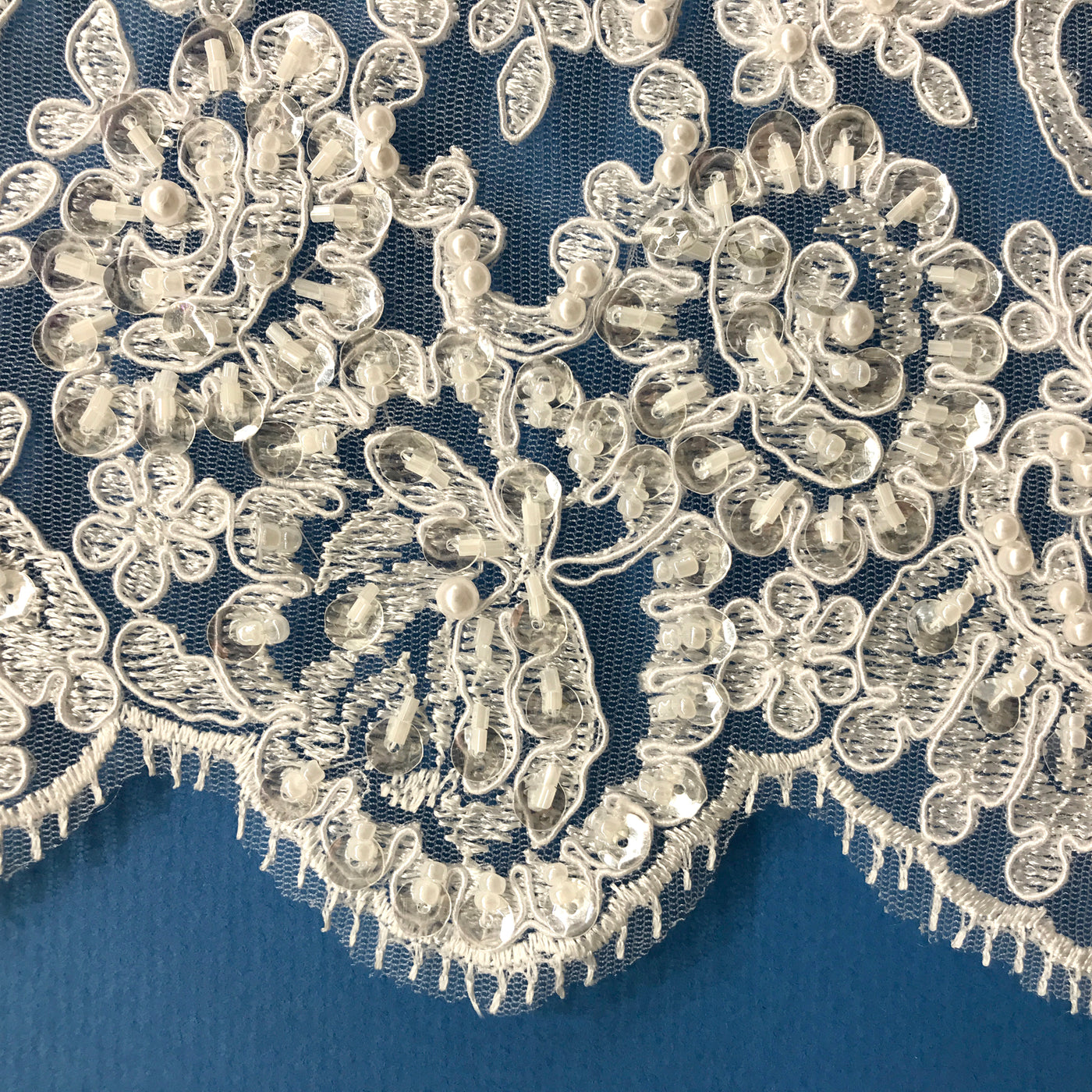 Beaded & Corded Double Sided Floral Lace Trimming Embroidered on 100% Polyester Net Mesh | Lace USA - 96851W-BP/2